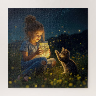 Puzzle Niña sosteniendo un frasco de luciérnagas