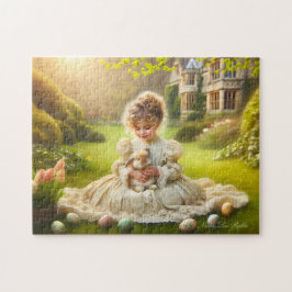 Puzzle Niña Victoriana con Conejito y Huevos de Pascua