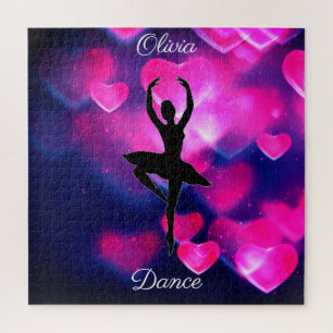 Puzzle Niñas bailan corazones flotantes rosados y morados
