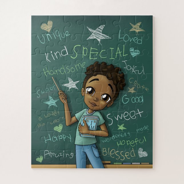 Puzzle Niño afroamericano con afirmaciones (Vertical)