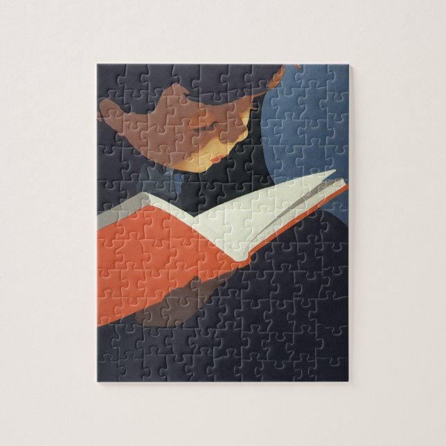 Puzzle Niño Antiguo Leyendo un Libro de la Biblioteca (Vertical)