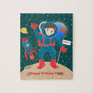 Puzzle Niño astronauta en la fiesta de cumpleaños de la