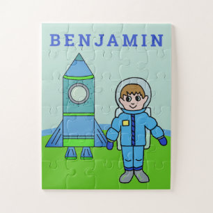 Puzzle Niño astronauta y cohete con nombre