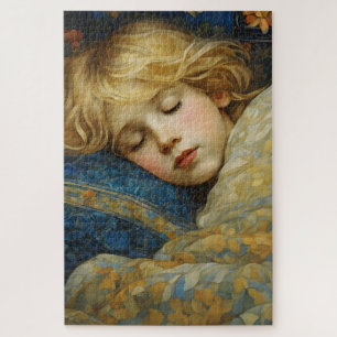 Puzzle Niño dormido en sueño en la inclinación floral