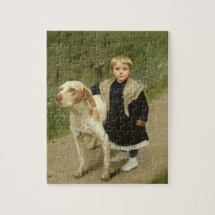 Puzzle Niño joven y un perro grande (aceite en lona)