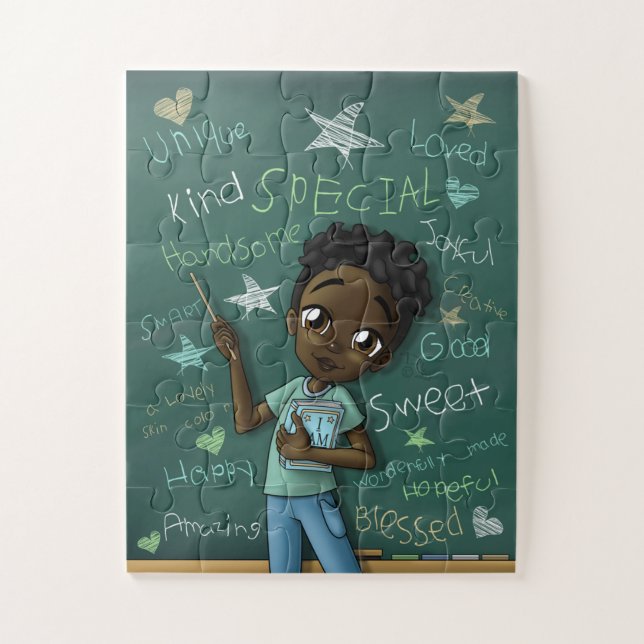 Puzzle Niño negro y palabras positivas (Vertical)