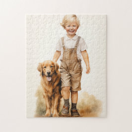 Puzzle Niño pequeño y recuperador de oro