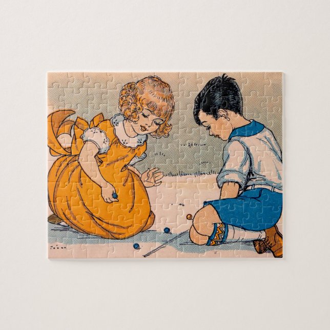 Puzzle Niño y chica de los años 20 jugando canicas (Horizontal)