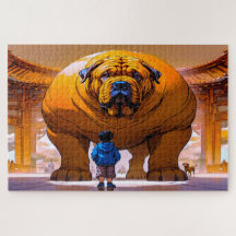 niño y perro grande