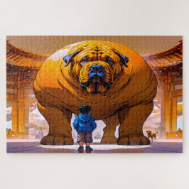 Puzzle niño y perro grande