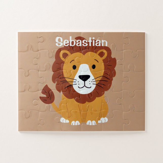 Puzzle Niños adorables y pequeños leones personalizados (Horizontal)