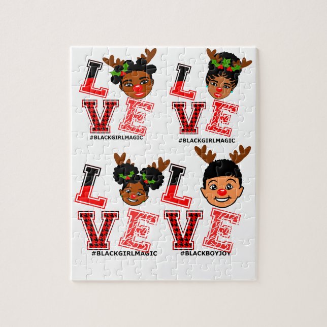 Puzzle Niños afroamericanos Navidades renos familiares (Vertical)
