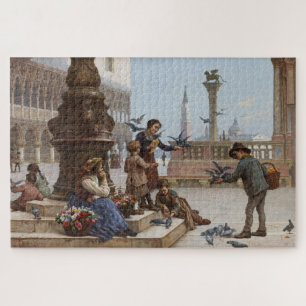 Puzzle Niños alimentando palomas en Venecia (por Paoletti