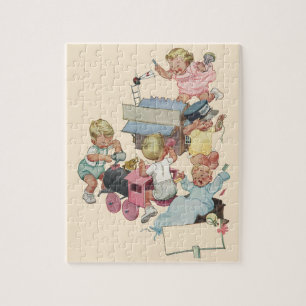 Puzzle Niños Antiguos Divirtiéndose Jugando con Trenes de