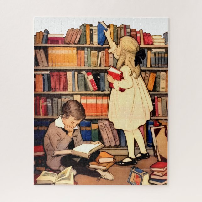 Puzzle Niños Antiguos Leyendo Libros de Biblioteca (Vertical)