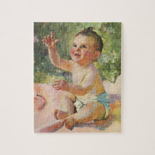 Puzzle Niños Antiguos, Niña Adorable en una Manta Rosa