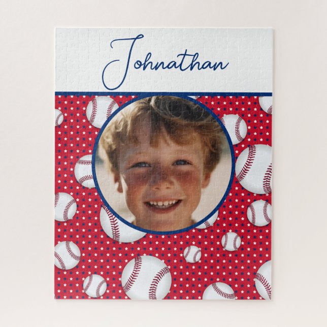 Puzzle Niños Béisbol Personalizado Azul Blanco Rojo Foto  (Vertical)