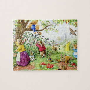 Puzzle Niños Blueberry Picking Bunny Family