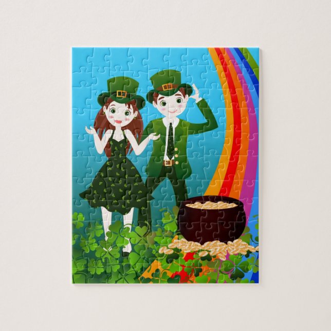 Puzzle Niños celebran el Día de San Patricio con el verde (Vertical)