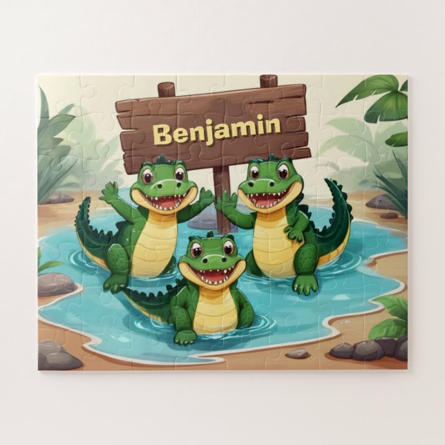 Puzzle Niños con crocodiles personalizados personalizados (Horizontal)