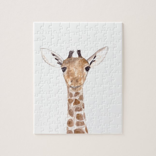 Puzzle Niños con una jirafa de bebé zoológico de safari (Vertical)