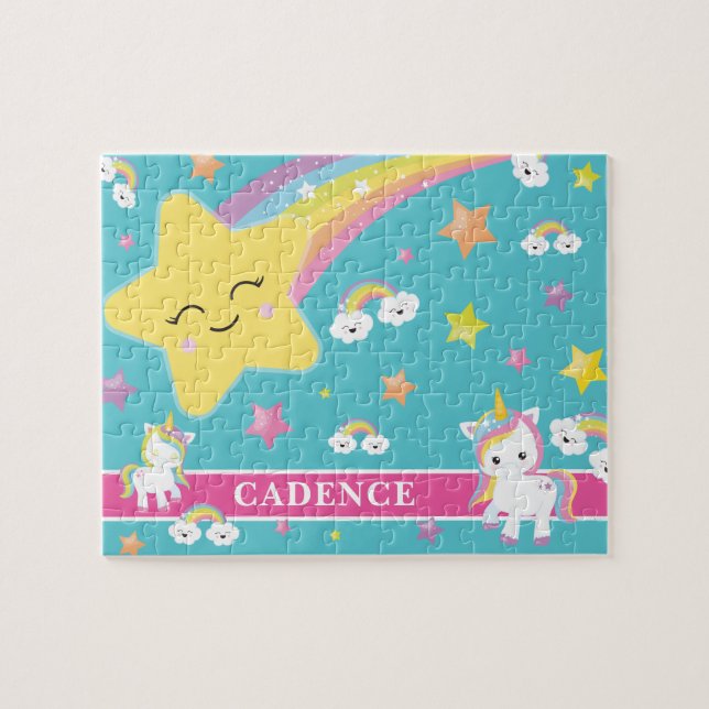 Puzzle Niños con unicornio arcoiris mágico personalizados (Horizontal)