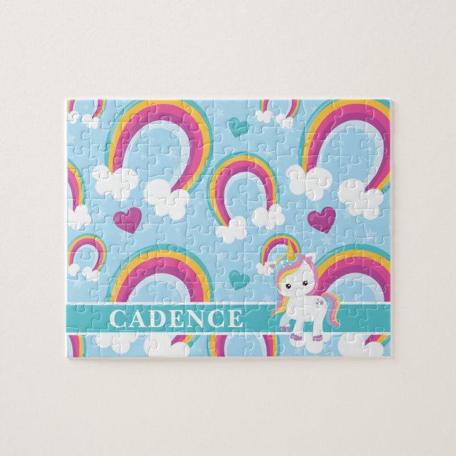 Puzzle Niños con unicornio arcoiris mágico personalizados (Horizontal)