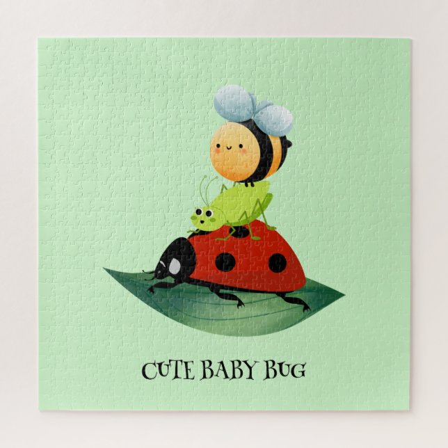 Puzzle Niños Cute Red ladybug Bee insecto sobre hojas ver (Vertical)