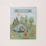 Puzzle Niños Cute Woodland Forest Bear Camping Niños<br><div class="desc">Este bonito diseño de rompecabezas para niños presenta un colorido ilustracion al aire libre de camping, con osos, una tienda, árboles del bosque, una fogata y guitarra, y puede ser personalizado con el nombre de su hijo. ¡Ideal para los niños amantes de los campos de golf o de los bosques!...</div>