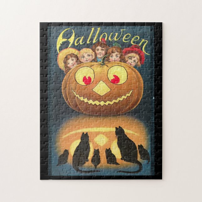 Puzzle Niños de Halloween de época escondidos detrás de l (Vertical)