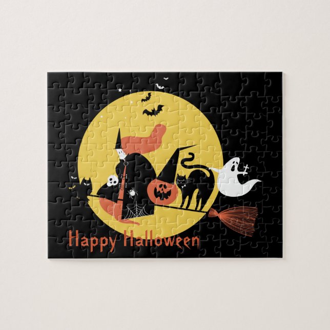 Puzzle Niños de Halloween Personalizado de miedo negro ma (Horizontal)