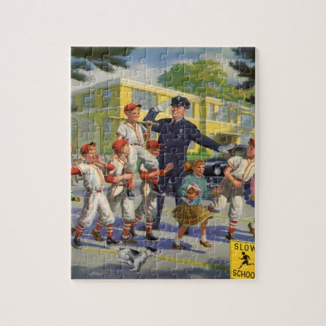 Puzzle Niños de la época, jugadores de béisbol cruzan la  (Vertical)