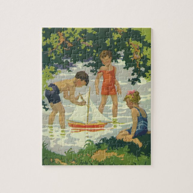 Puzzle Niños de la época jugando a veleros de juguete (Vertical)