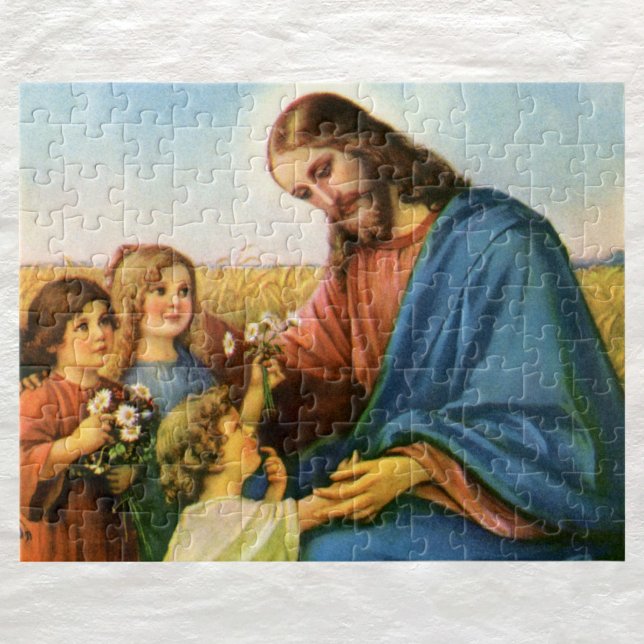 Puzzle Niños de la época llevan flores a Jesucristo (Subido por el creador)
