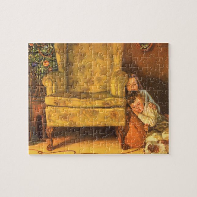 Puzzle Niños de Navidad añejos esperando a Papá Noel (Horizontal)