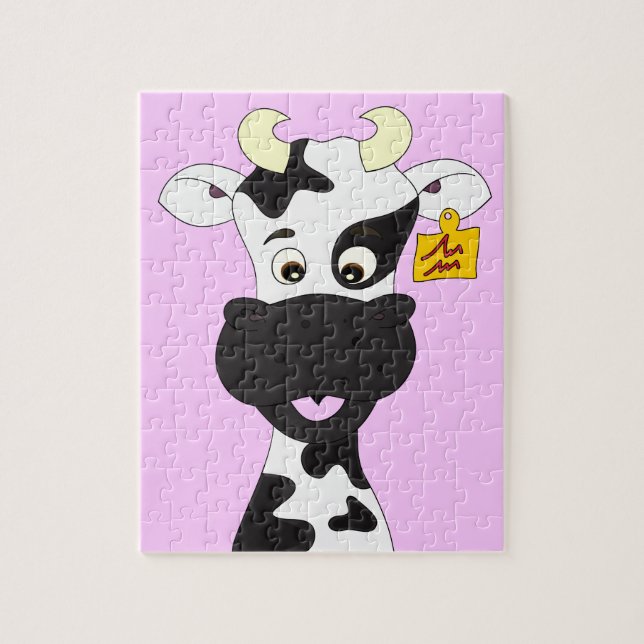 Puzzle Niños divertidos del dibujo animado de la vaca (Vertical)