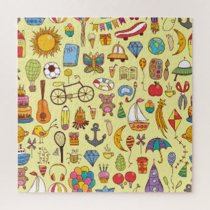 Puzzle Niños garabatos dibujados a mano: patrón vintage.