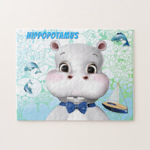 Puzzle Niños Hipopótamo Azul Pez