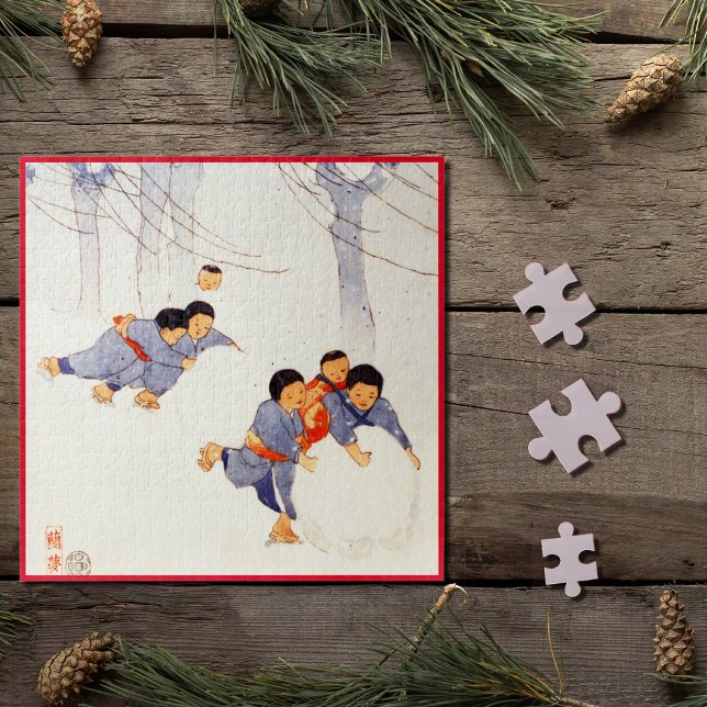 Puzzle Niños japoneses lanzando grandes bolas de nieve ji (Subido por el creador)