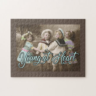 Puzzle Niños jóvenes de corazón vintage jugando al rompec