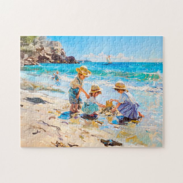 Puzzle Niños jugando en la playa - Arte impresionista (Horizontal)