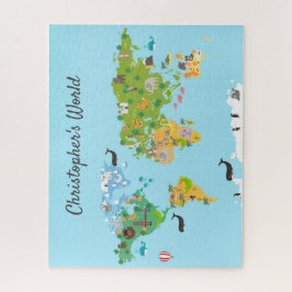 Puzzle Niños Mapa Mundial Animales Monograma moderno Nomb