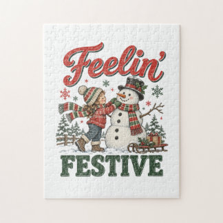 Puzzle Niños Muñeco de Nieve de Navidad Sintiendo Festivo