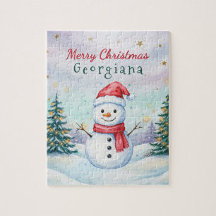 Puzzle Niños Muñeco de Nieve Personalizado Nombre Navidad