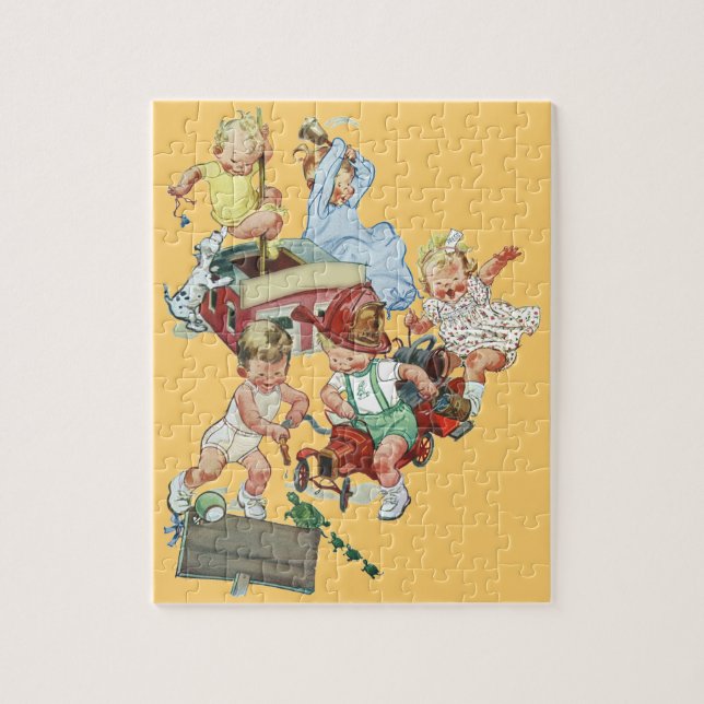 Puzzle Niños pequeños de la época jugando con camiones de (Vertical)
