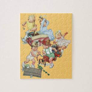 Puzzle Niños pequeños jugando con camiones de bomberos an
