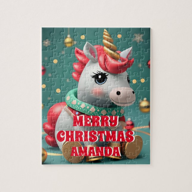 Puzzle Niños personalizados de Navidades de unicornio (Vertical)