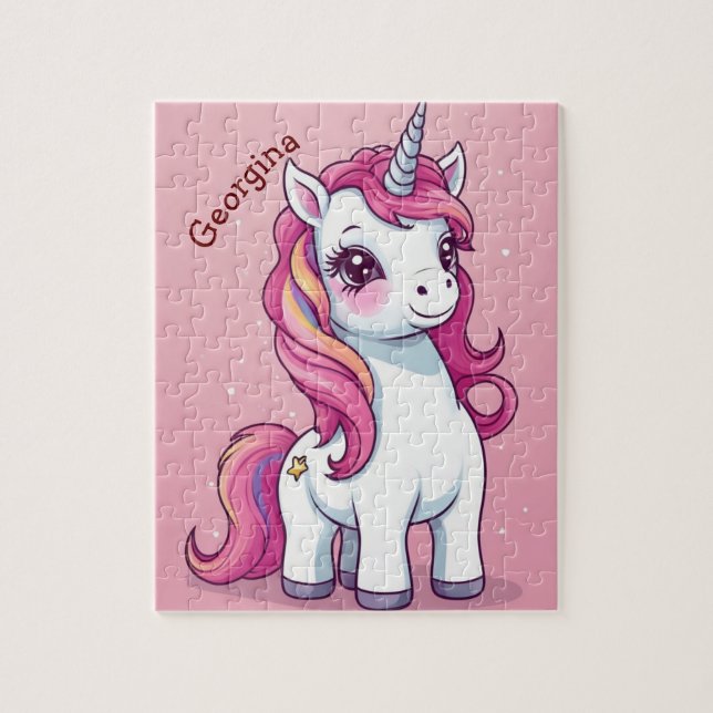 Puzzle Niños personalizados de Unicornio Rosa Whimsical (Vertical)