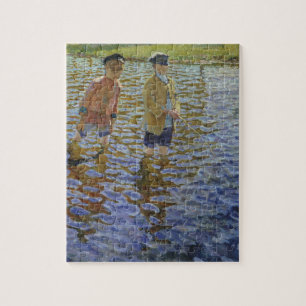 Puzzle Niños pescando en el río (Anglers de época)