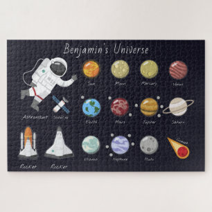 Puzzle Niños Planetas Astronauta Monograma Texto Universo